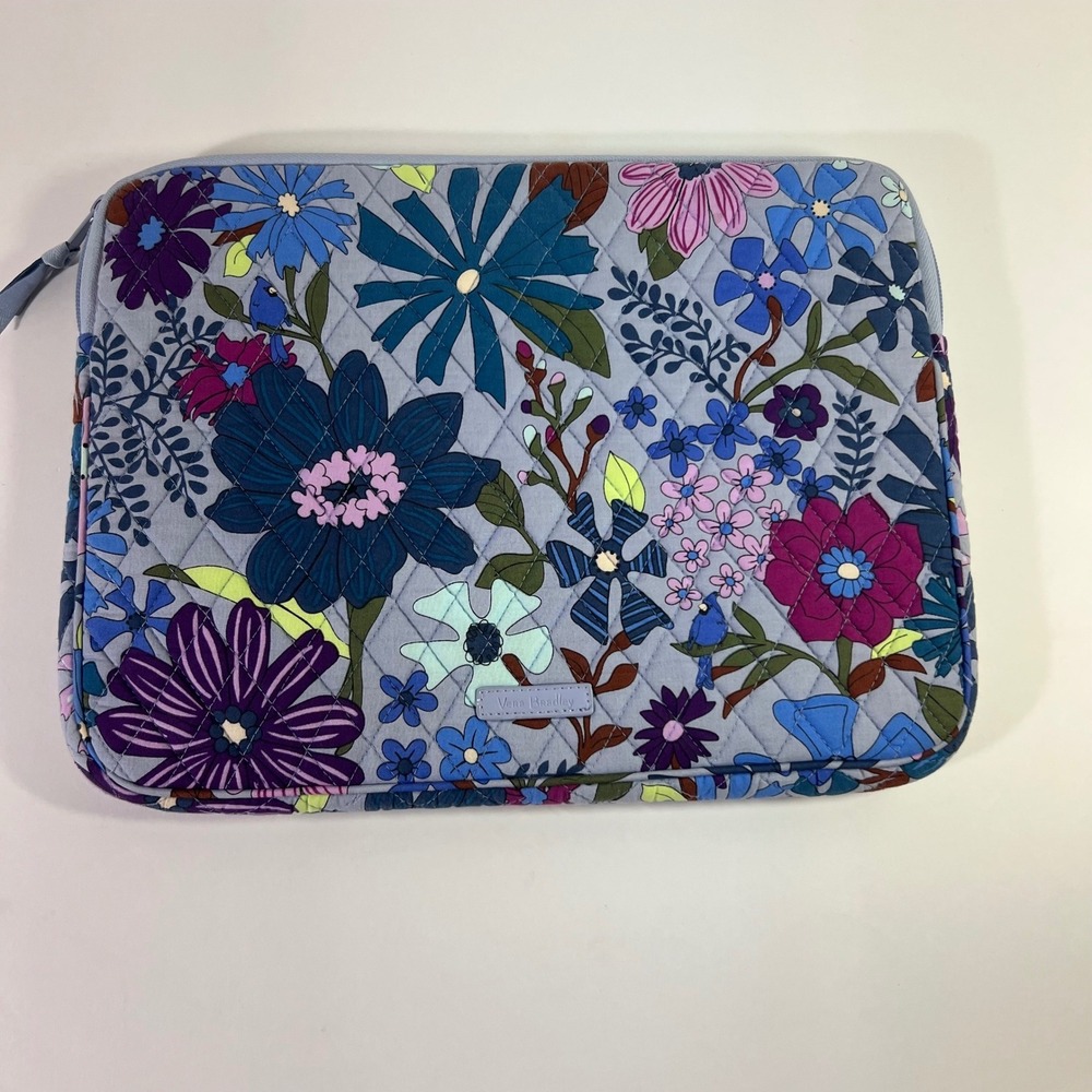 Vera Bradley Bengal Lily Floral Padded Computer Bag Gray Blue Purple 10 x 14"